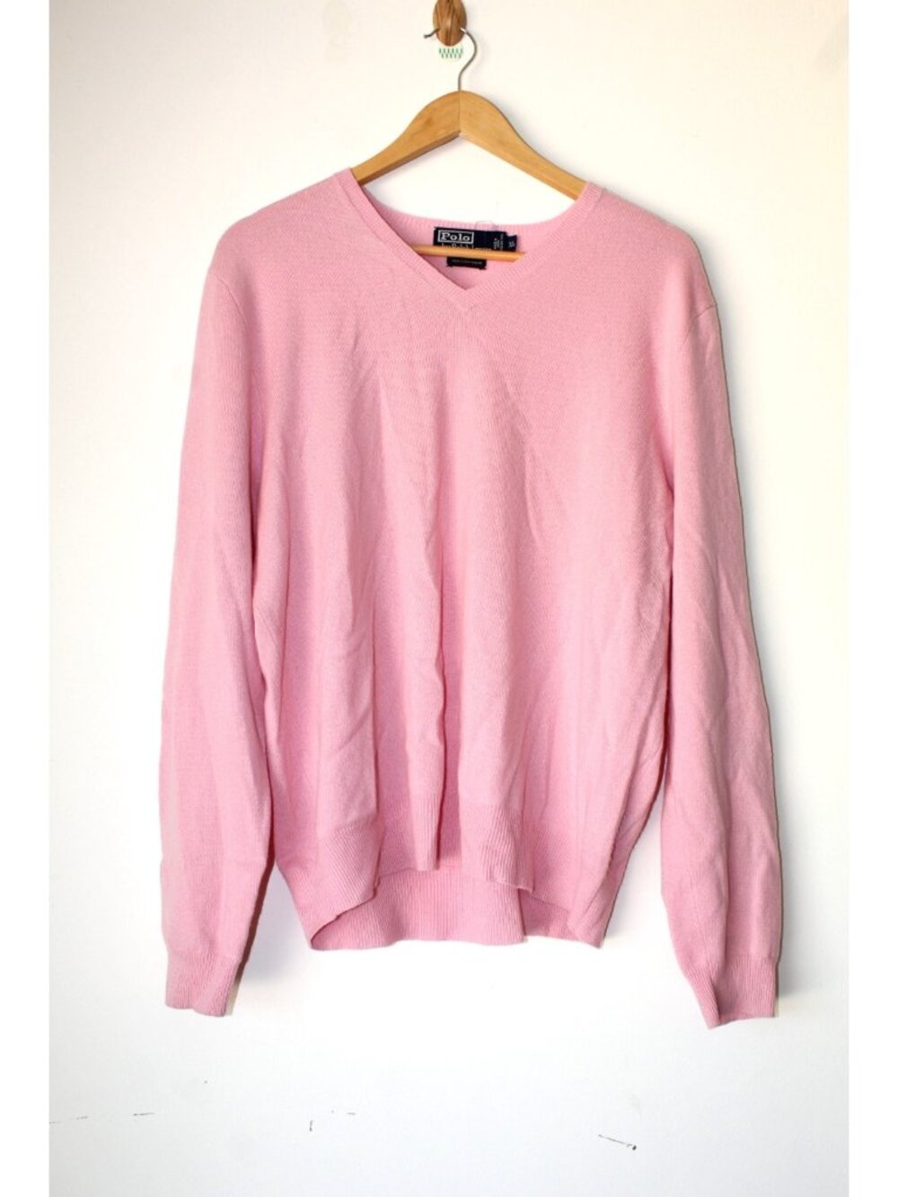 Polo Ralph Lauren 100% Cashmere Sweater Size XL Light pink V-neck Pull over ASIS